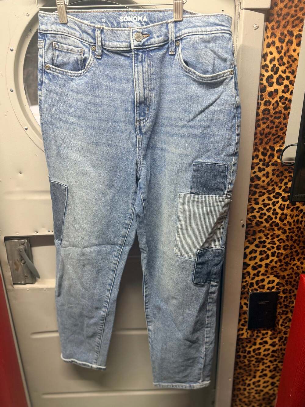 Sonoma Boyfriend Jeans Size 10 Light Wash Patchwork Cargo Denim